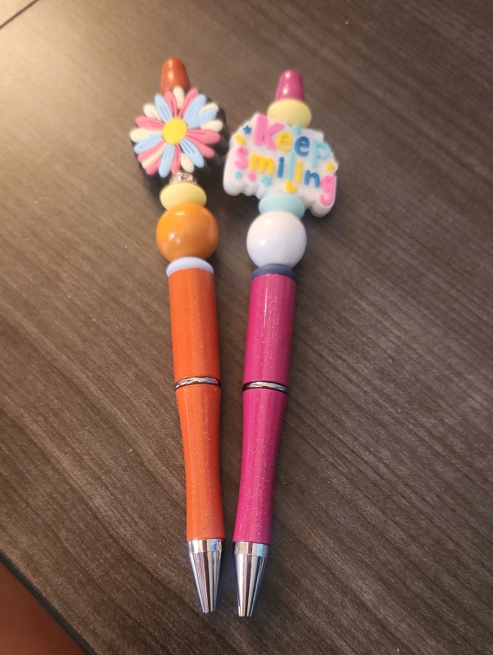 Keep Smiling & Flower Beaded Pens